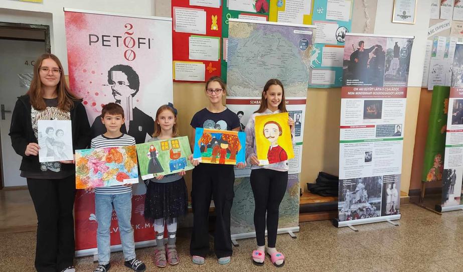 students with their paintings