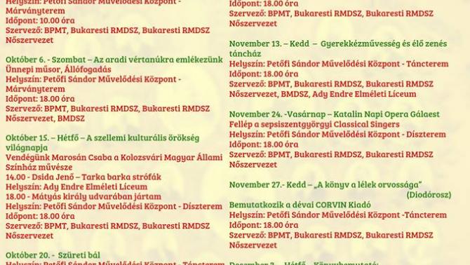 A Bukaresti Petőfi Művelődési Társaság Programfüzete 2018 szeptember-december